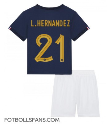 Frankrike Lucas Hernandez #21 Replika Hemmatröja Barn VM 2022 Kortärmad (+ Korta byxor)